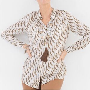 Chico’s Leopard Animal Patterned Button Down Shirt Size L